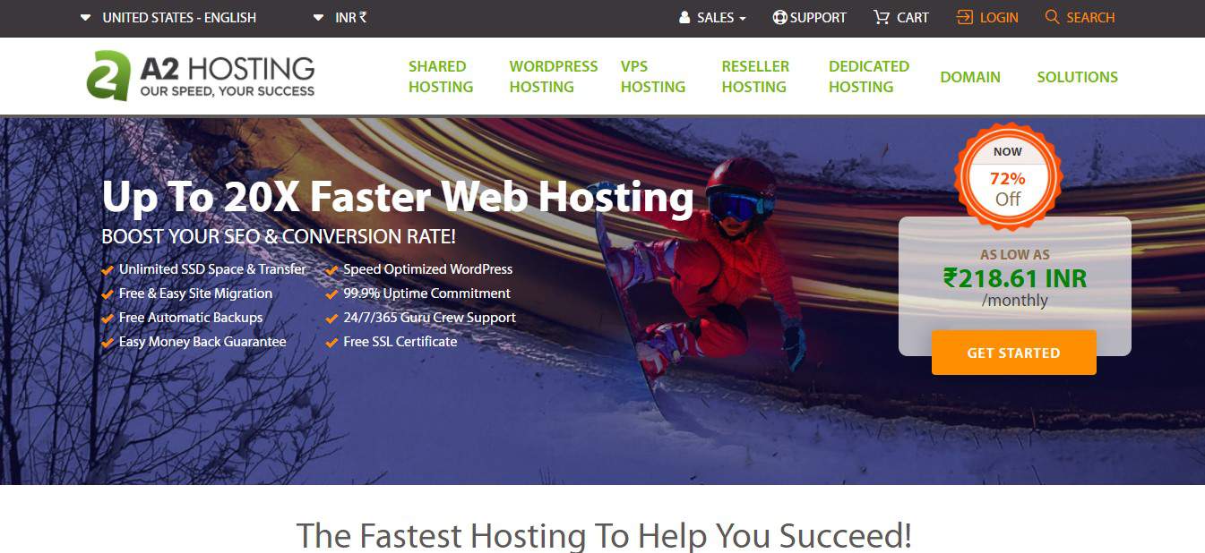 A2 Hosting Homepage