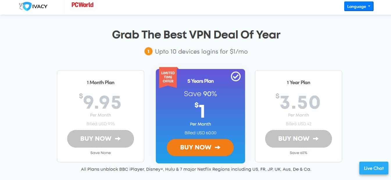 Ivacy VPN prices page