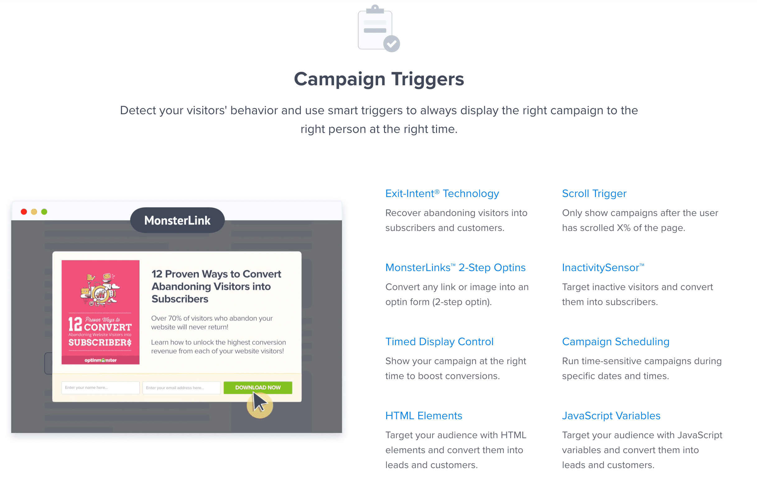 Optin monster campaign triggers